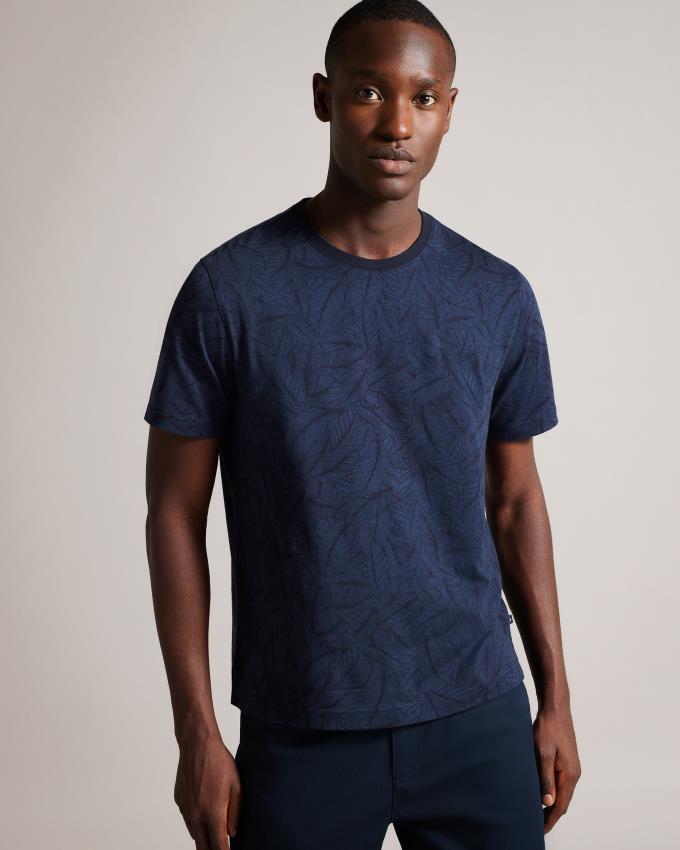 T-Shirt Ted Baker Short Sleeve Leaf Print Bleu Marine Homme | SBL-11384488